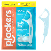 Plackers Twin - Line Dental Flossers, Cool Mint Flavor, Dual Action Flossing System, Easy Storage, Super Tuffloss, 2X The Clean, 75 Count - Showlu Well Nation Store
